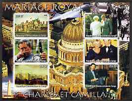 Congo 2005 Royal Marriage - Charles & Camilla #1 imperf sheetlet containing set of 6 values unmounted mint