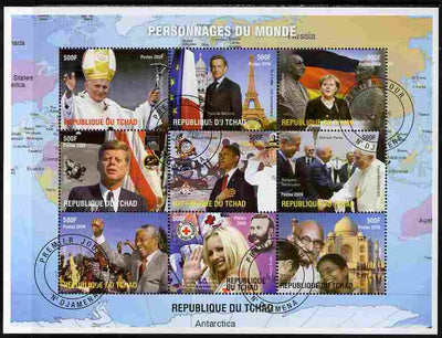 Chad 2009 World Personalities perf sheetlet containing 9 values cto used