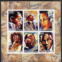 Benin 2003 Jazz Masters #2 (Duke Ellington, Sinatra, Billie H, Sarah Vaughan, Louis & Nat Cole) imperf sheetlet containing 6 values unmounted mint