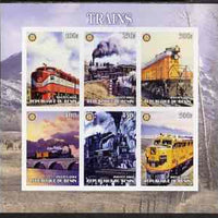 Benin 2003 Old Trains #1 imperf sheetlet containing set of 6 values each with Rotary Logo, unmounted mint