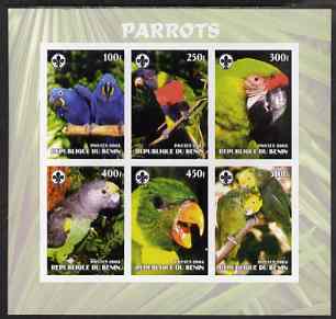 Benin 2003 Parrots #2 imperf sheetlet containing 6 values each with Scouts Logo, unmounted mint