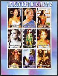 Congo 2005 Jennifer Lopez #1 imperf sheetlet containing 9 values unmounted mint