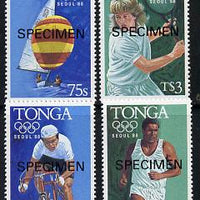 Tonga 1988 Olympic Games set of 4 opt'd SPECIMEN (Athletics, Yachting, Cycling, Tennis) unmounted mint as SG 990-93*