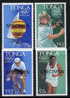 Tonga 1988 Olympic Games set of 4 opt'd SPECIMEN (Athletics, Yachting, Cycling, Tennis) unmounted mint as SG 990-93*