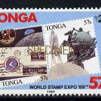 Tonga 1989 World Stamp EXPO 89 57s value opt'd SPECIMEN in black unmounted mint, as SG 1064*