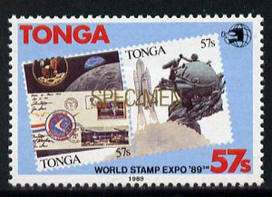 Tonga 1989 World Stamp EXPO 89 57s value opt'd SPECIMEN in black unmounted mint, as SG 1064*