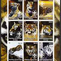 Congo 2004 Tigers imperf sheetlet containing 9 values each with Scout Logo unmounted mint
