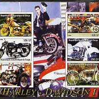 Congo 2004 Harley Davidson #1 imperf sheetlet containing 6 values (with Elvis in background) unmounted mint