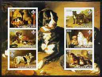 Benin 2003 Paintings of Dogs imperf sheetlet containing 6 values each with Scouts Logo unmounted mint