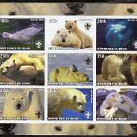 Benin 2003 Polar Bears imperf sheetlet containing set of 9 values each with Scouts Logo unmounted mint