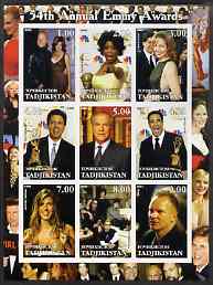 Tadjikistan 2002 54th Annual Emmy Awards imperf sheetlet containing 9 values unmounted mint (showing Oprah Winnfrey, the Osbournes, Sting, etc)