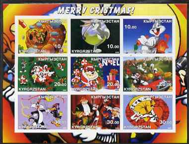 Kyrgyzstan 2002 Looney Tunes Merry Christmas #1 imperf sheetlet containing 9 values unmounted mint