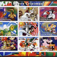 Tadjikistan 2002 Looney Tunes Merry Christmas imperf sheetlet containing 9 values unmounted mint