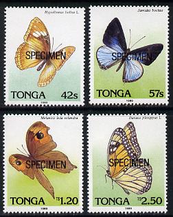 Tonga 1989 Butterflies set of 4 opt'd SPECIMEN unmounted mint, as SG 1036-39