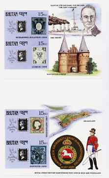 Bhutan 1990 150th Anniversary of Penny Black - SMS Emden & Postillion imperf m/sheets mounted in Folder entitled 'Your Proofs from the House of Questa', ex Government archives