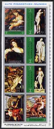 Ajman 1972 Nude Paintings from the Old Pinakothek (2) imperf sheetlet containing 8 values unmounted mint Mi 2529-36B
