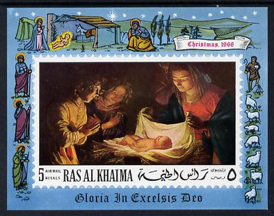 Ras Al Khaima 1968 Christmas Religious Paintings imperf m/sheet unmounted mint (Mi BL 50C)
