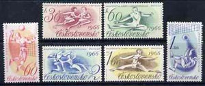 Czechoslovakia 1966 Sports Events (a)European Figure Skating Championships, (b) World Volleyball Championships complete set of 6 unmounted mint, SG 1547-52