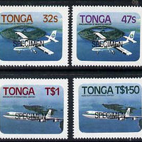 Tonga 1983 Niuafo'ou Airport self-adhesive set of 4 opt'd SPECIMEN, as SG 843-46 unmounted mint