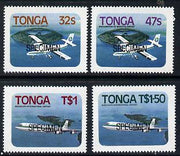 Tonga 1983 Niuafo'ou Airport self-adhesive set of 4 opt'd SPECIMEN, as SG 843-46 unmounted mint