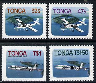 Tonga 1983 Niuafo'ou Airport self-adhesive set of 4 opt'd SPECIMEN, as SG 843-46 unmounted mint