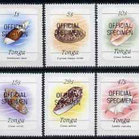 Tonga 1984-85 Marine Life (Shells) self-adhesive 6 values (1s, 5s, 10s, 15s, 29s & 47s) opt'd Official additionally opt'd SPECIMEN unmounted mint, between SG O220 & O232