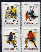 Tonga 1982 World Cup Football self-adhesive set of 4 opt'd SPECIMEN, as SG 809-12 (blocks or gutter pairs pro rata) unmounted mint