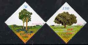 Spain 2000 Trees (1st series) - Wild Pine & Holm Oak - diamond shaped set of 2 unmounted mint, SG 3656-57