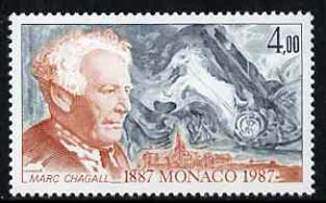 Monaco 1987 Marc Chagall 4f from Anniversaries set unmounted mint, SG1845