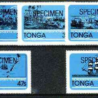Tonga 1981 175th Anniversary of Capture of Port au Prince self-adhesive set of 5 opt'd SPECIMEN, as SG 798-802 (blocks or gutter pairs pro rata) unmounted mint