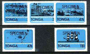 Tonga 1981 175th Anniversary of Capture of Port au Prince self-adhesive set of 5 opt'd SPECIMEN, as SG 798-802 (blocks or gutter pairs pro rata) unmounted mint
