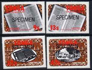 Tonga 1981 Christmas (Book Anniversary) self-adhesive set of 4 opt'd SPECIMEN, as SG 789-92 (blocks or gutter pairs pro rata) unmounted mint