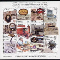 Tonga 1989 20th UPU Congress m/sheet (pastiche designs) opt'd SPECIMEN in gold, unmounted mint as SG MS 1063