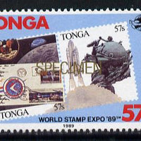 Tonga 1989 World Stamp EXPO 89 57s value opt'd SPECIMEN in gold unmounted mint, as SG 1064
