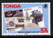 Tonga 1989 World Stamp EXPO 89 57s value opt'd SPECIMEN in gold unmounted mint, as SG 1064