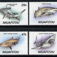 Tonga - Niuafo'ou 1987 Sharks set of 4 opt'd SPECIMEN, as SG 94-97 unmounted mint