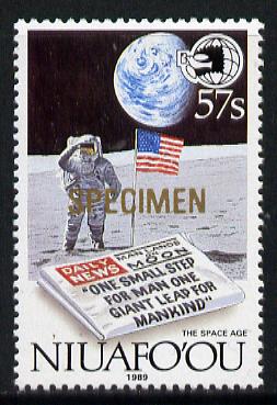 Tonga - Niuafo'ou 1989 EXPO '89 Stamp Exhibition opt'd SPECIMEN in gold (Man on Moon & Newspaper) unmounted mint, as SG 131