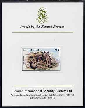 Lesotho 1984 Jackal Pups 1m (from Baby Animals issue) imperf proof mounted on Format International proof card, as SG 615