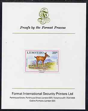 Lesotho 1984 Oribi Calf 30s (from Baby Animals issue) imperf proof mounted on Format International proof card, as SG 613