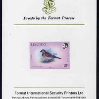 Lesotho 1988 Birds 10s Clapper Lark imperf proof mounted on Format International proof card, as SG 694