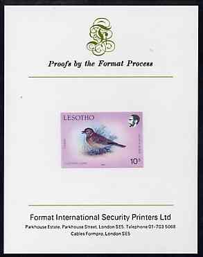 Lesotho 1988 Birds 10s Clapper Lark imperf proof mounted on Format International proof card, as SG 694