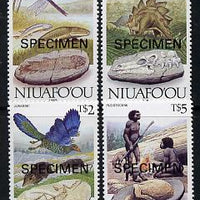 Tonga - Niuafo'ou 1989 Evolution of the Earth 4 values showing Dinosaurs, fossils etc, opt'd SPECIMEN, SG 127-30 unmounted mint