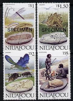 Tonga - Niuafo'ou 1989 Evolution of the Earth 4 values showing Dinosaurs, fossils etc, opt'd SPECIMEN, SG 127-30 unmounted mint