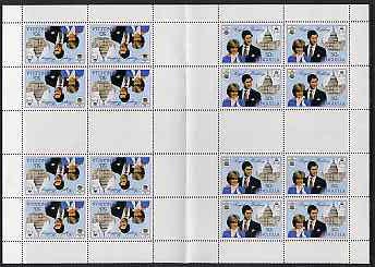 Anguilla 1981 Royal Wedding 50c in complete uncut sheet of 16 comprising four booklet panes of 4 in horiz tete-beche format each with DOUBLE BLACK (as SG 468ab) unmounted mint, most unusual and scarce