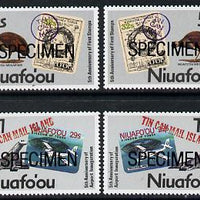 Tonga - Niuafo'ou 1988 Anniversary of First Stamp & New Airport set of 4 opt'd SPECIMEN (Map stamp, Concorde etc), as SG 103-06 unmounted mint