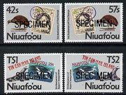 Tonga - Niuafo'ou 1988 Anniversary of First Stamp & New Airport set of 4 opt'd SPECIMEN (Map stamp, Concorde etc), as SG 103-06 unmounted mint