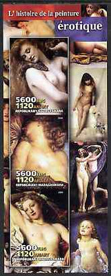 Madagascar 2004 Erotic Paintings #01 imperf sheetlet containing 3 values unmounted mint