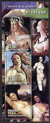 Madagascar 2004 Erotic Paintings #02 perf sheetlet containing 3 values unmounted mint