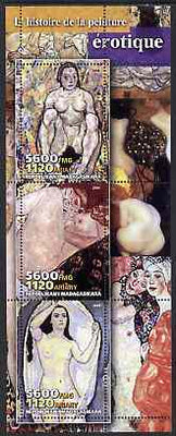 Madagascar 2004 Erotic Paintings #03 perf sheetlet containing 3 values unmounted mint