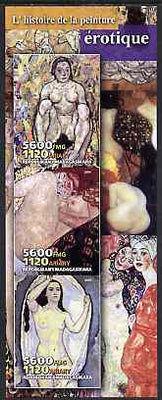 Madagascar 2004 Erotic Paintings #03 imperf sheetlet containing 3 values unmounted mint